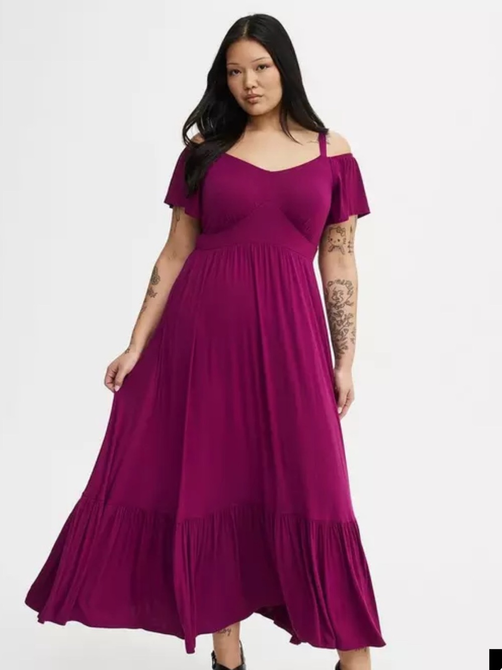Torrid Cold Shoulder Tier Maxi Super Soft Wine Maroon Dress XL 0